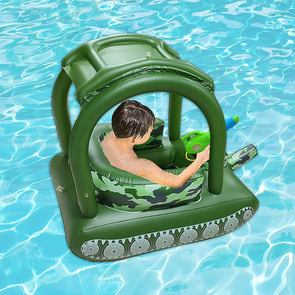Kids Swimming Float Inflatable Baby Pool Float with Sun Canopy and Safety Seat Tank Baby Swimming Ring for Beach Party Pool Toys - COOLBABY