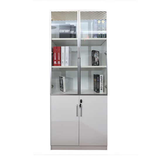 COOLBABY White 2-Door Glass Cabinet 720-C03 - HDF & Glass, Scratch & Water Proof, 5 Shelves - COOLBABY