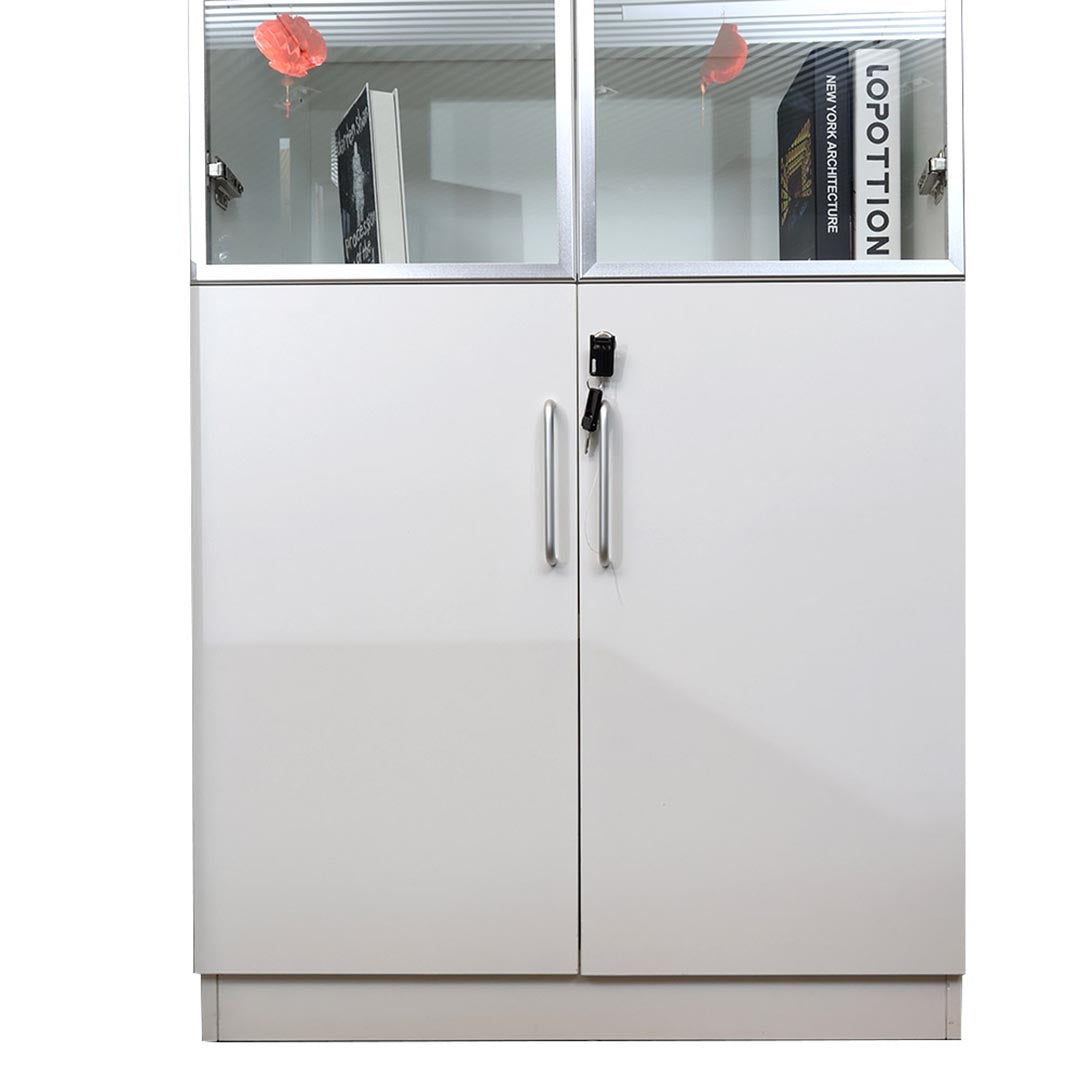 COOLBABY White 2-Door Glass Cabinet 720-C03 - HDF & Glass, Scratch & Water Proof, 5 Shelves - COOLBABY