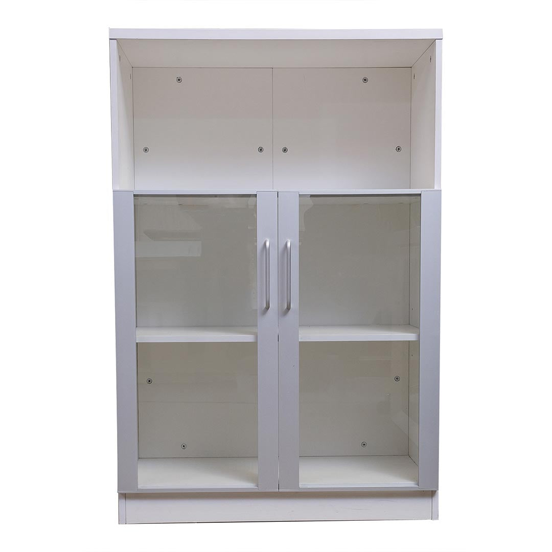 COOLBABY Modern Office Cabinet with Glass Doors, Matt White, Scratch & Water-Proof HDF Panels - COOLBABY