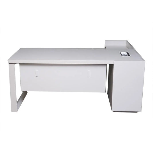 720-T03 Office Table with Side Storage Cabinet | Matt White Executive Workstation