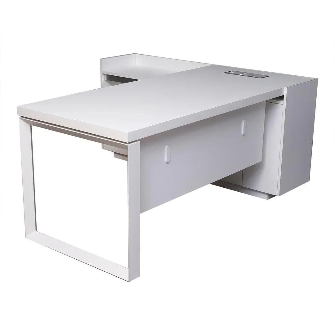 720-T03 Office Table with Side Storage Cabinet | Matt White Executive Workstation