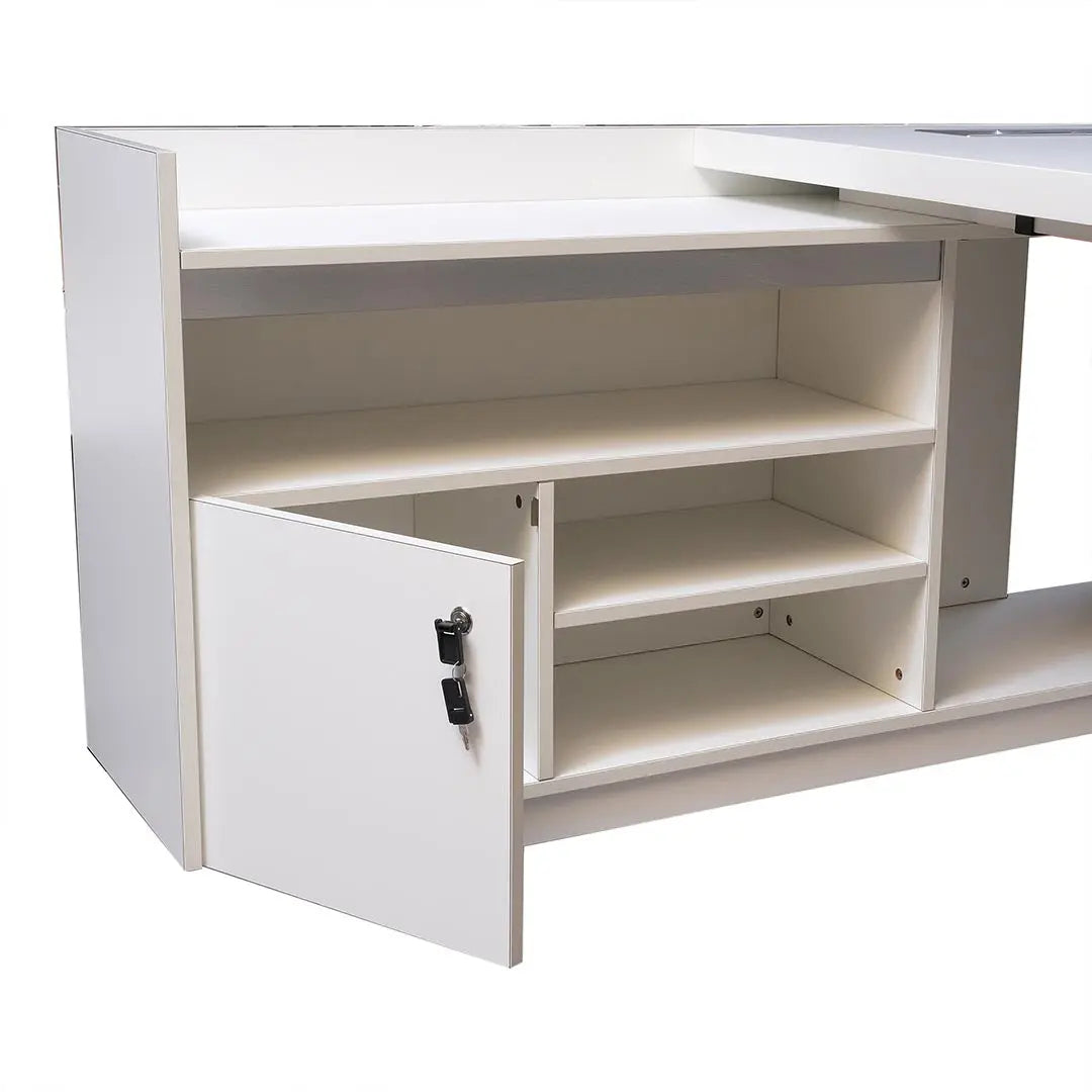 720-T03 Office Table with Side Storage Cabinet | Matt White Executive Workstation