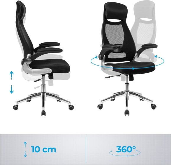 High Back Office Mesh Chair Swivel Adjustable Chair Mesh Backrest with Headrest and Flip Up Armrests Chair Black for Home, Office, Study Room - COOLBABY