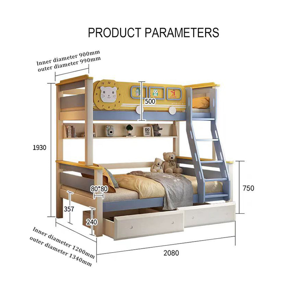 COOLBABY ZLJ1116 Children's Solid Wood Bunk Bed With Stairs Ladder Bed And Double Drawers - COOLBABY