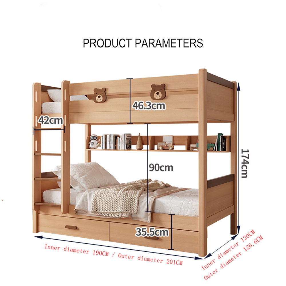 COOLBABY ZLJ1115 Children's Solid Wood Bed Double Bed Stairs Ladder Bunk Bed - COOLBABY