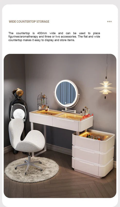 Modern Dressing Table with LED Mirror & Chair | Sleek Vanity Set for Makeup & Grooming - COOLBABY