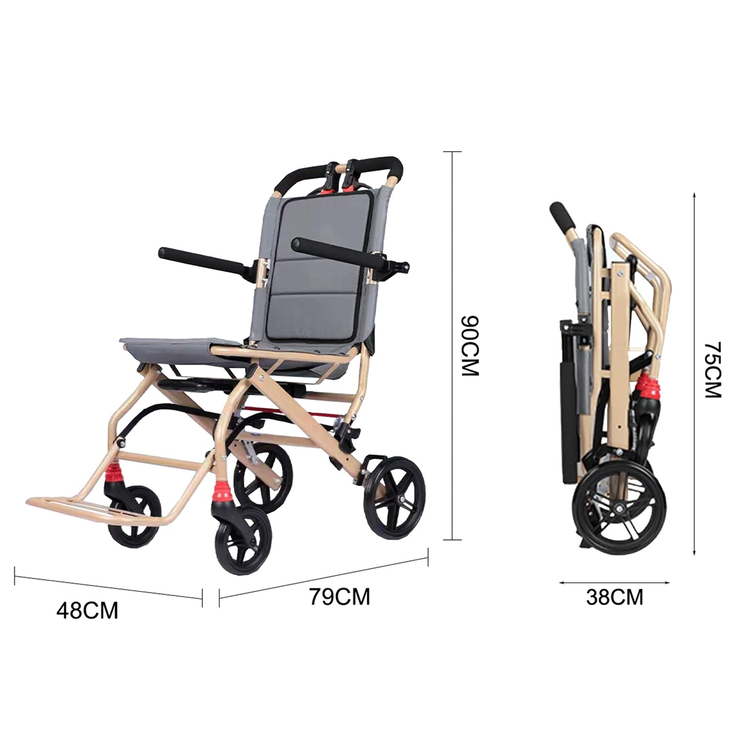 Manual Wheelchair Lightweight Foldable Transport Wheelchair Travel Wheelchair Support 220lbs with Telescopic Handle - COOLBABY