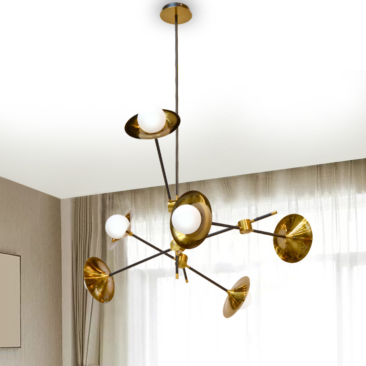 Modern Hanging Light Collared Baton - Antique Brass