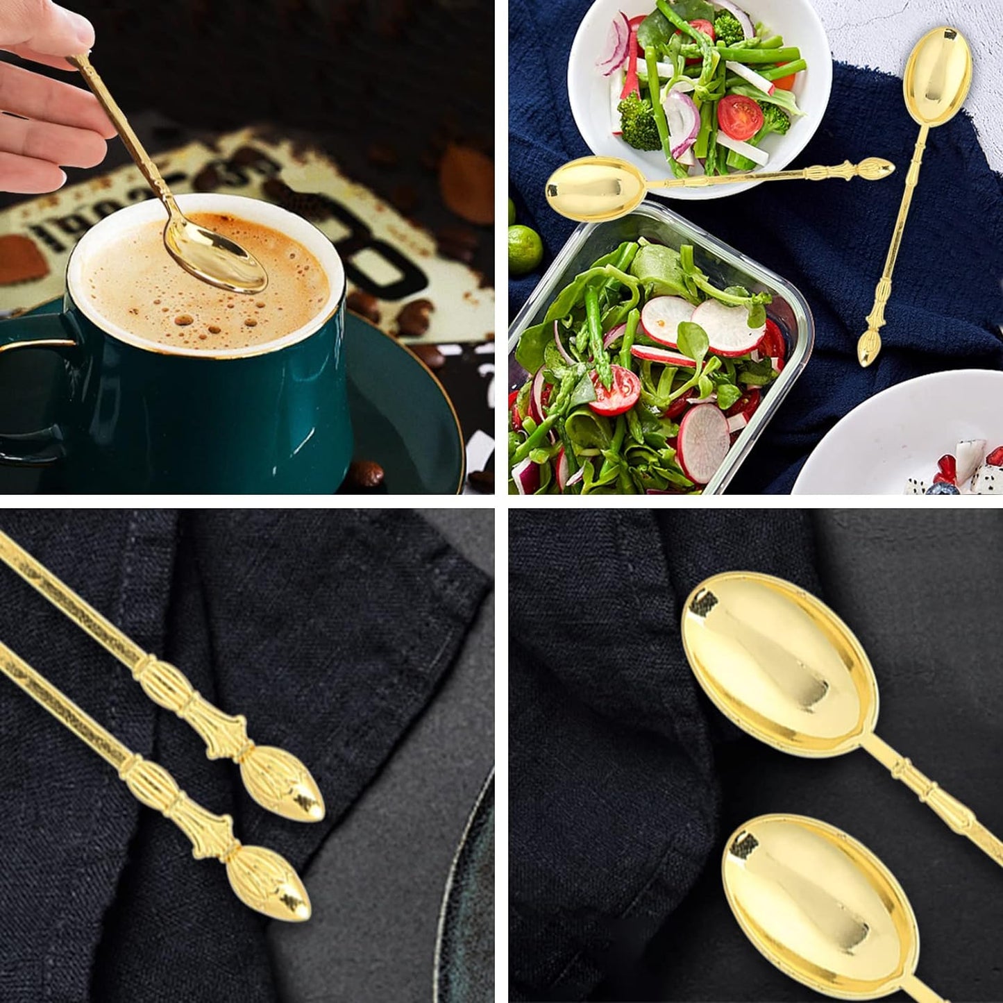 COOLBABY HDD-SZTZ-G 6-piece coffee spoon, stainless steel teaspoon swan-shaped spoon holder for dessert cake and ice cream (Gold) - COOL BABY