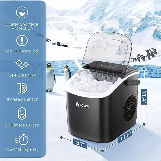 Portable Compact Ice Maker (Black, 26 lbs/24H)