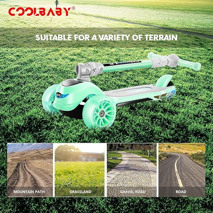 COOLBABY Folding 3 Wheel Scooter for Kids,Toddler Kids Boys Girls Adjustable Height PU Wheels Best Gifts 312D-GR-TMM - COOLBABY