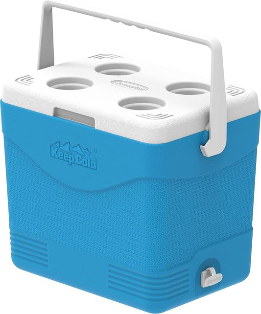 24L Plastic Picnic Cooler Icebox Blue – Insulated Cooler Box with 3-Day Ice Retention & Drain Tap