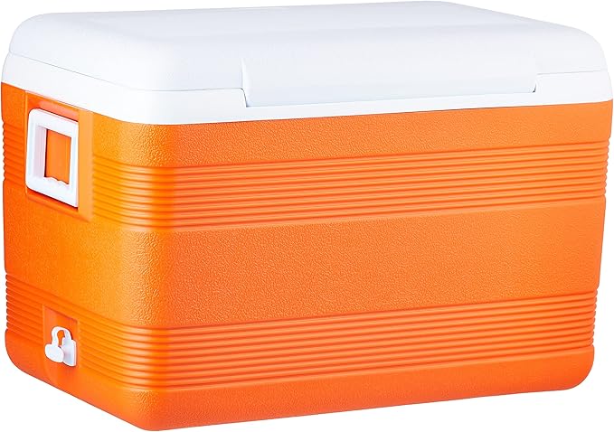 60L Plastic Cooler Icebox Deluxe Orange – Heavy Duty Insulated Cooler with 6-Day Ice Retention