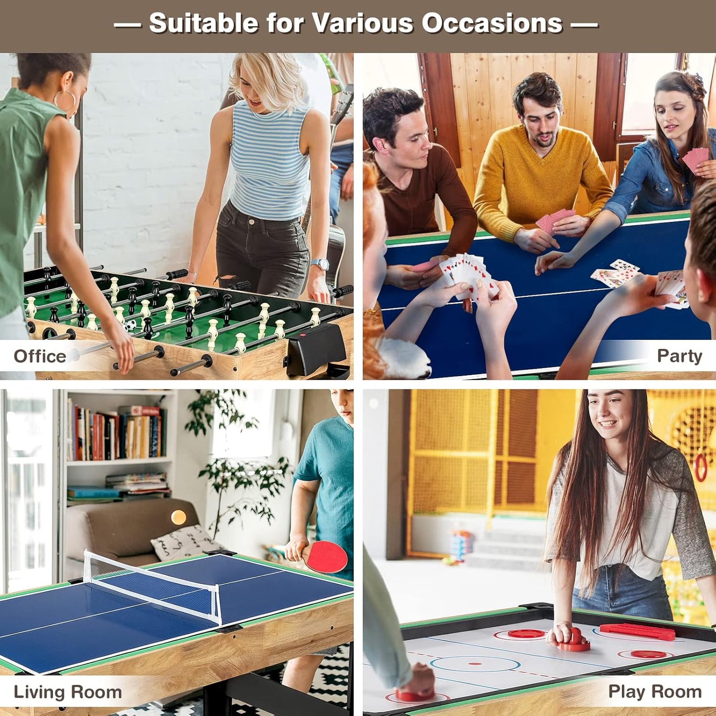 Table Foosball - Soccer, 10-in-1 Multi Game Table Set with Hockey, Foosball, Pool, and More for Family Fun - COOLBABY