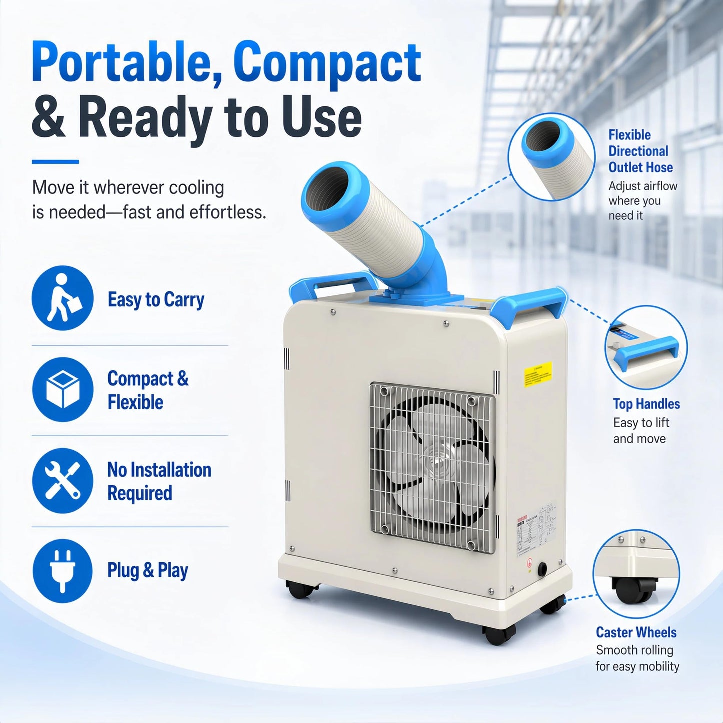 Industrial Spot Air Conditioner 6000 BTU Portable Air Cooler | R32 Refrigerant, Mobile Spot Cooler, Indoor/Outdoor Use