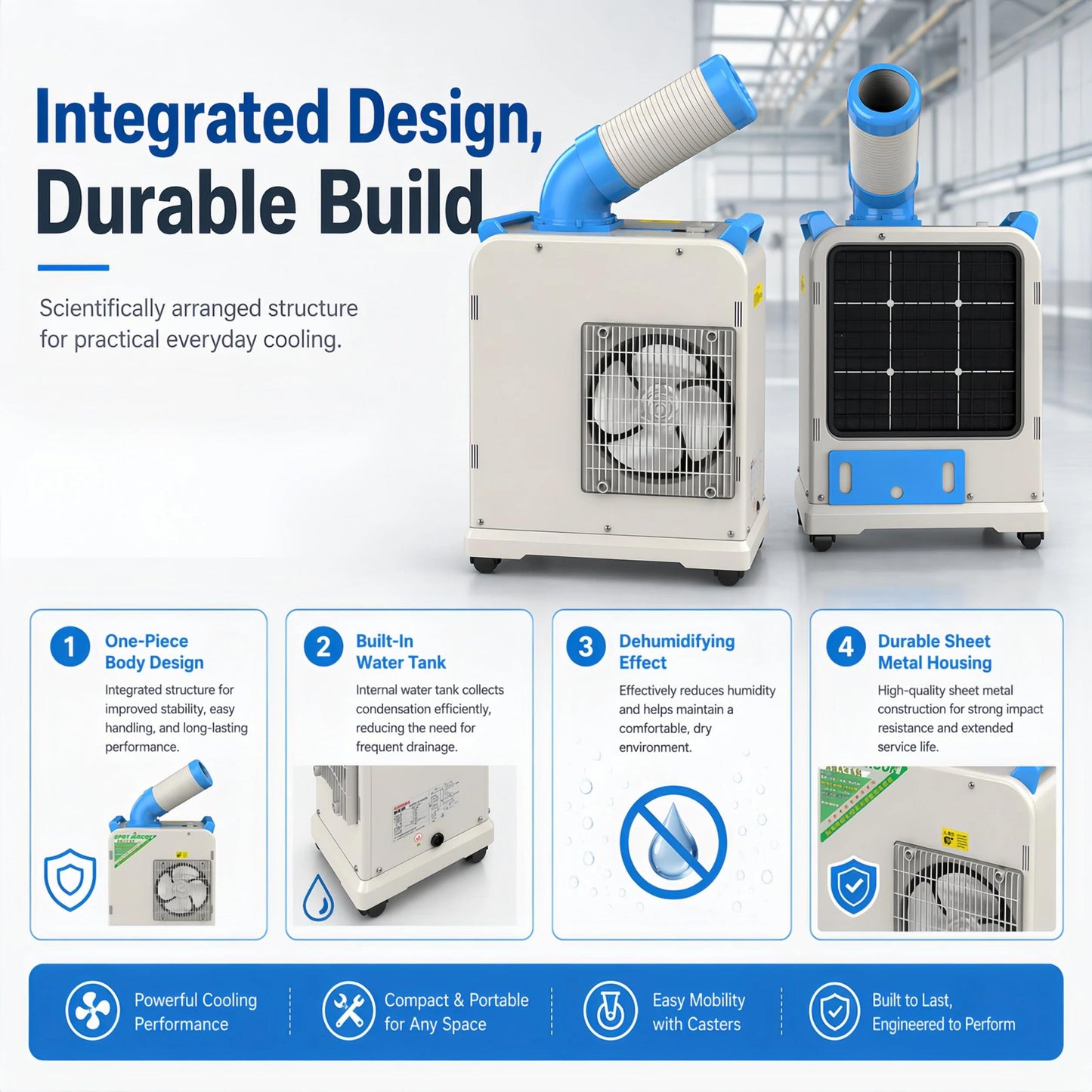 Industrial Spot Air Conditioner 6000 BTU Portable Air Cooler | R32 Refrigerant, Mobile Spot Cooler, Indoor/Outdoor Use
