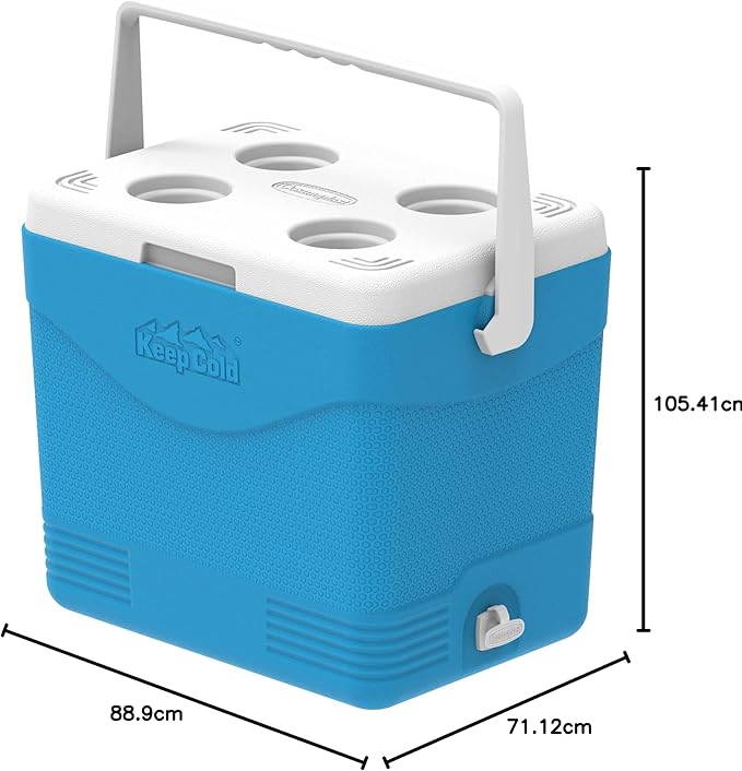 24L Plastic Picnic Cooler Icebox Blue – Insulated Cooler Box with 3-Day Ice Retention & Drain Tap