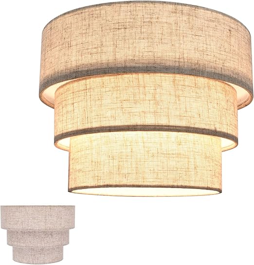 Lamp Shades for Floor Lamps,Pendant Lighting and Chandelier Replacement,3-Tier Drum Fabric Lampshade with Natural Linen Handcrafted - COOLBABY