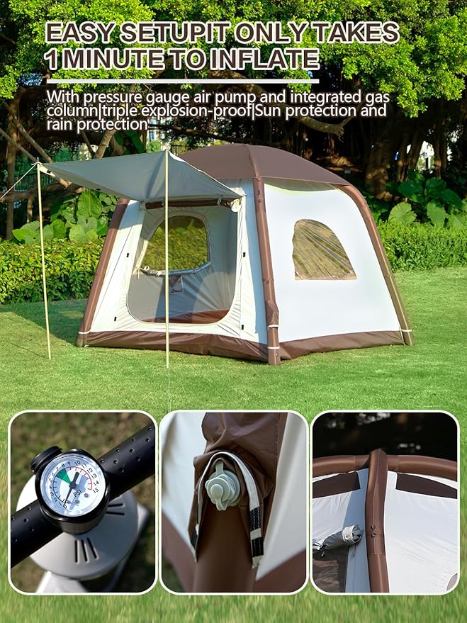 2-4 person inflatable camping tent, easy to install outdoor tent, inflatable house tent with anti-mosquito screens - COOLBABY