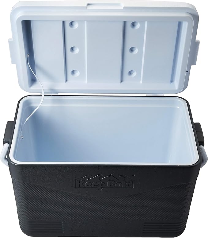 46L Plastic Picnic Cooler Icebox Cool Grey – Portable Insulated Cooler with 3-Day Ice Retention