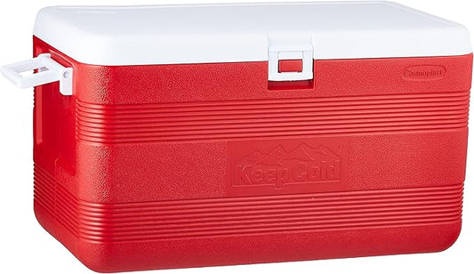 70L Plastic Cooler Icebox Deluxe with Wheels Red – Heavy Duty Insulated Cooler with 6-Day Ice Retention