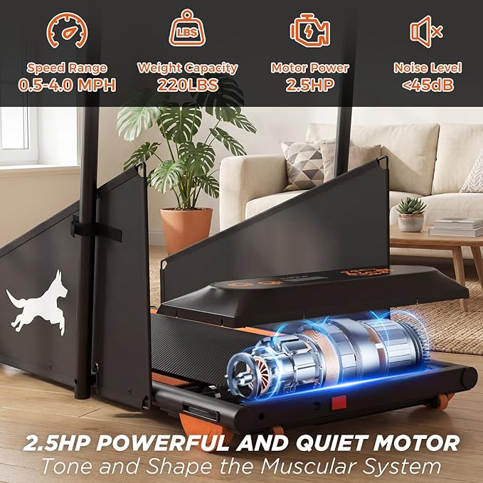 Dog Treadmill for Small & Medium Dogs – Quiet 2.5HP Motor, Remote Control, LED Display, Indoor Pet Exercise Machine