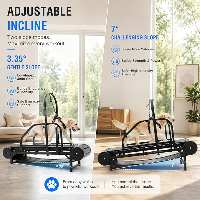 Non‑Motorized Dog Treadmill for Large Dogs – Wide Slatmill with Pedometer, Self‑Powered Running Machine with Brake & 5‑Level Incline, Heavy‑Duty Indoor Dog Exercise Equipment