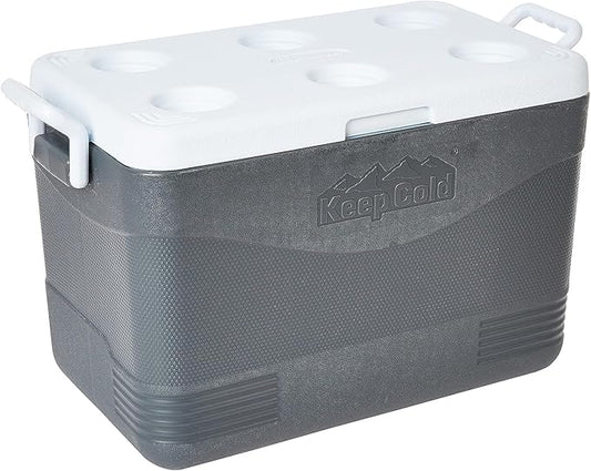 46L Plastic Picnic Cooler Icebox Cool Grey – Portable Insulated Cooler with 3-Day Ice Retention