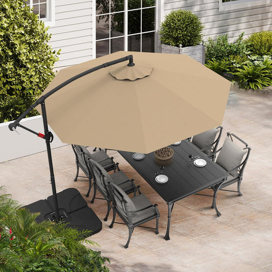 10FT Cantilever Patio Umbrella with Crank and Cross Base – Large Offset Outdoor Market Umbrella for Sun Shade – Heavy-Duty Hanging Canopy for Garden, Deck, Backyard, Pool, Beach & Patio Furniture (No Packaging Box Included)