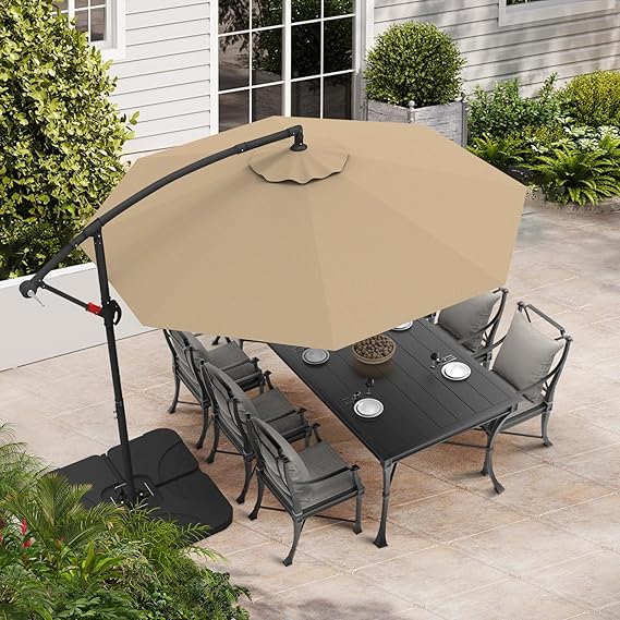 10FT Cantilever Patio Umbrella with Crank and Cross Base – Large Offset Outdoor Market Umbrella for Sun Shade – Heavy-Duty Hanging Canopy for Garden, Deck, Backyard, Pool, Beach & Patio Furniture (No Packaging Box Included)