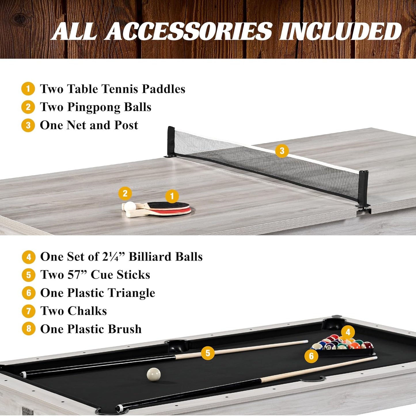7ft 3-in-1 Convertible Multifunction Billiard Pool Table with Dining Top&Ping Pong Top with Two Benches