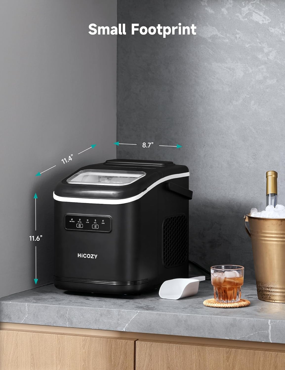 Compact Ice Maker – 15kg/Day, 2 Ice Sizes, Self-Cleaning & Portable with Handle (Black) - COOLBABY