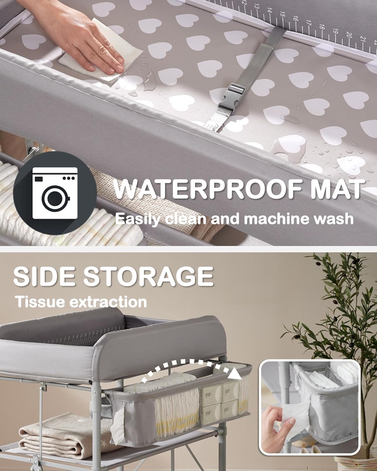 Portable Diaper Changing Station – Waterproof, Folding Baby Changing Table with Adjustable Height & Storage Organizer – Mobile Nursery Table for Newborns & Infants - COOLBABY