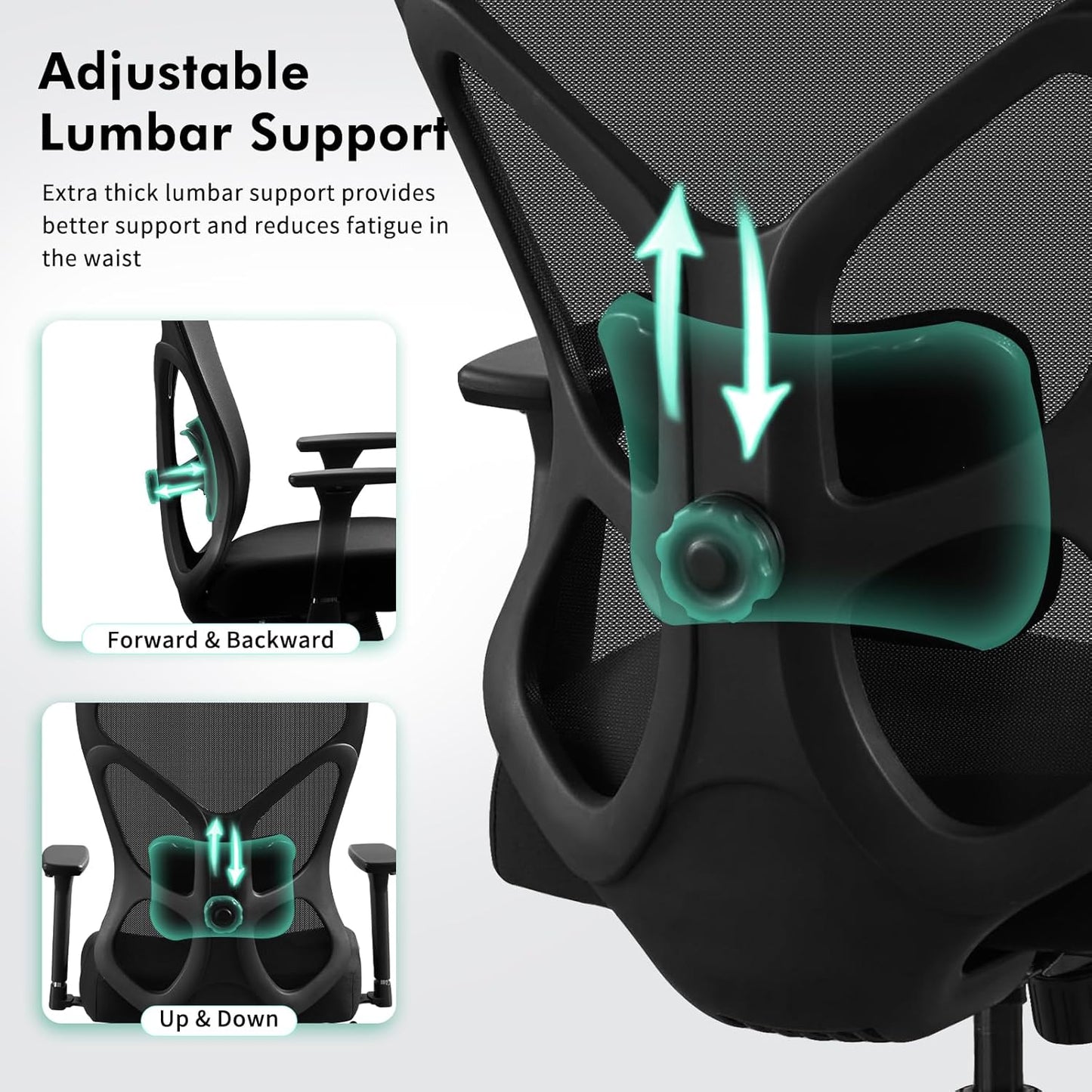 Big and Tall Office Chair 500 lbs – Ergonomic Desk Chair with Adjustable Lumbar Support, 2D Headrest, 3D Armrests, Extra Thick Cushion & Spring Seat (Black) - COOLBABY