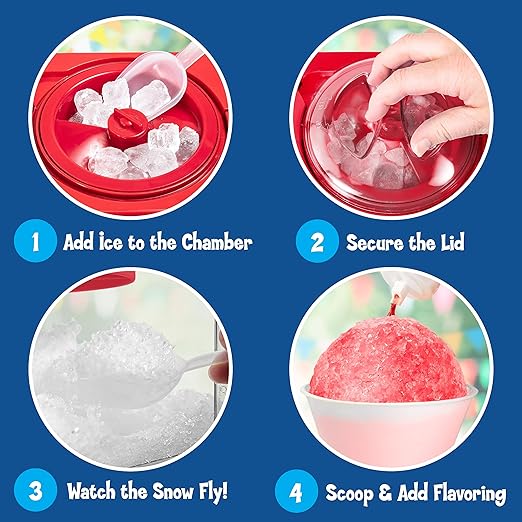 Snow Cone Shaved Ice Machine - Retro Table-Top Slushie Machine Makes 20 Icy Treats, Red - COOLBABY