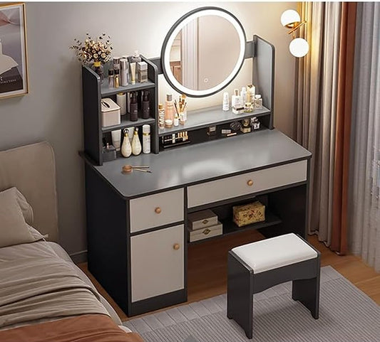 Multifunctional Makeup Vanity Dressing Table with Drawers and Chair 80 CM - COOLBABY