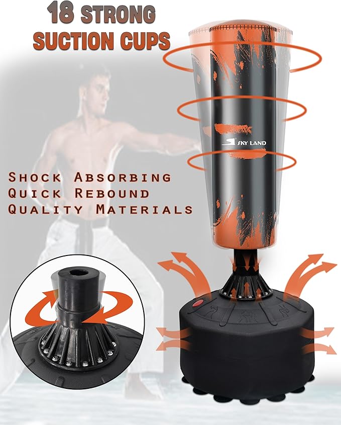 SKY LAND Freestanding Punching Bag with Stand - 5.6ft Kickboxing Bag for Adults, MMA, Muay Thai, Boxing Fitness Training Equipment - Stable & Portable Free-Standing Design (EM-1833) - COOLBABY