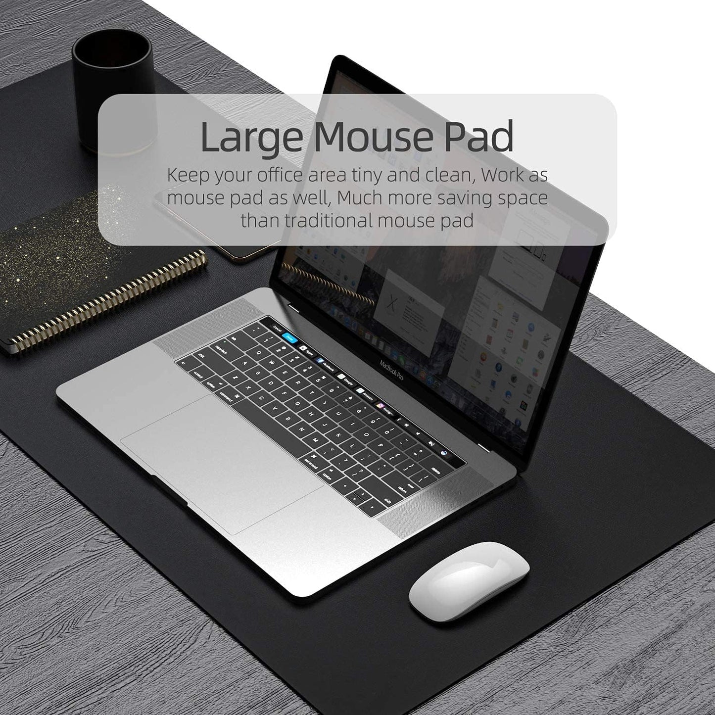 COOLBABY Multifunctional Office Desk Pad, Ultra Thin Waterproof PU Leather Mouse Pad, Dual Use Desk Writing Mat for Office/Home(9045 CM，Black+Black), YLY2047 BLK 90, 90 x 45cm - COOLBABY