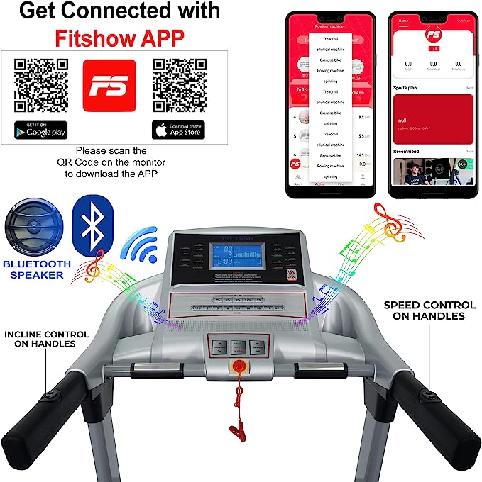 SKY LAND Treadmill, DC 3.5HP (7 HP Peak ) Bluetooth speaker & Fitshow app Black/Silver EM-1251 - COOLBABY