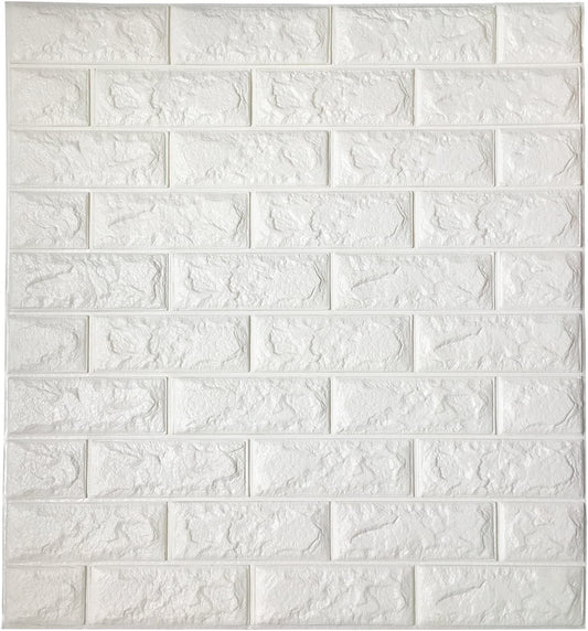 COOLBABY QZ10P-WT 10PC 3D Wall Sticker Self-Adhesive Wall Panels Waterproof PE Foam White Wallpaper for Living Room TV Wall and Home Decor (Brick 10 Pack - 58 Sq Ft) - COOL BABY