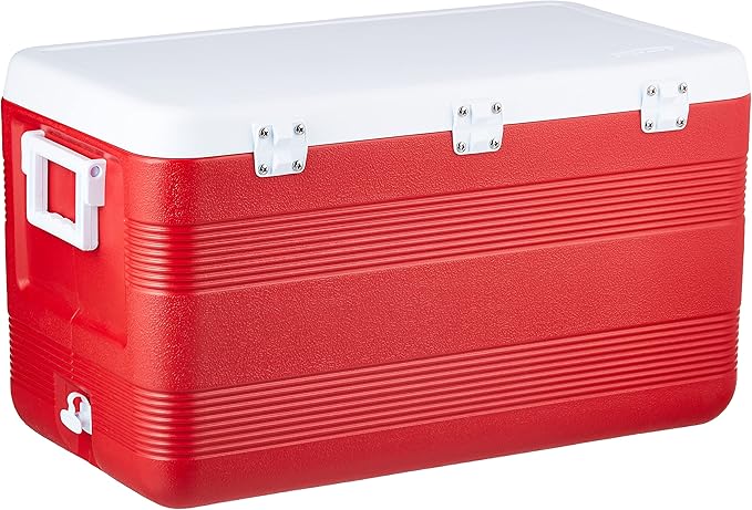 70L Plastic Cooler Icebox Deluxe with Wheels Red – Heavy Duty Insulated Cooler with 6-Day Ice Retention