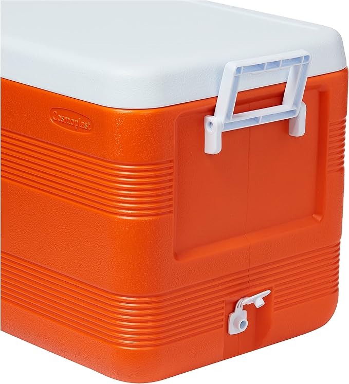70L Plastic Cooler Icebox Deluxe with Wheels Orange – Heavy Duty Insulated Cooler with 6-Day Ice Retention