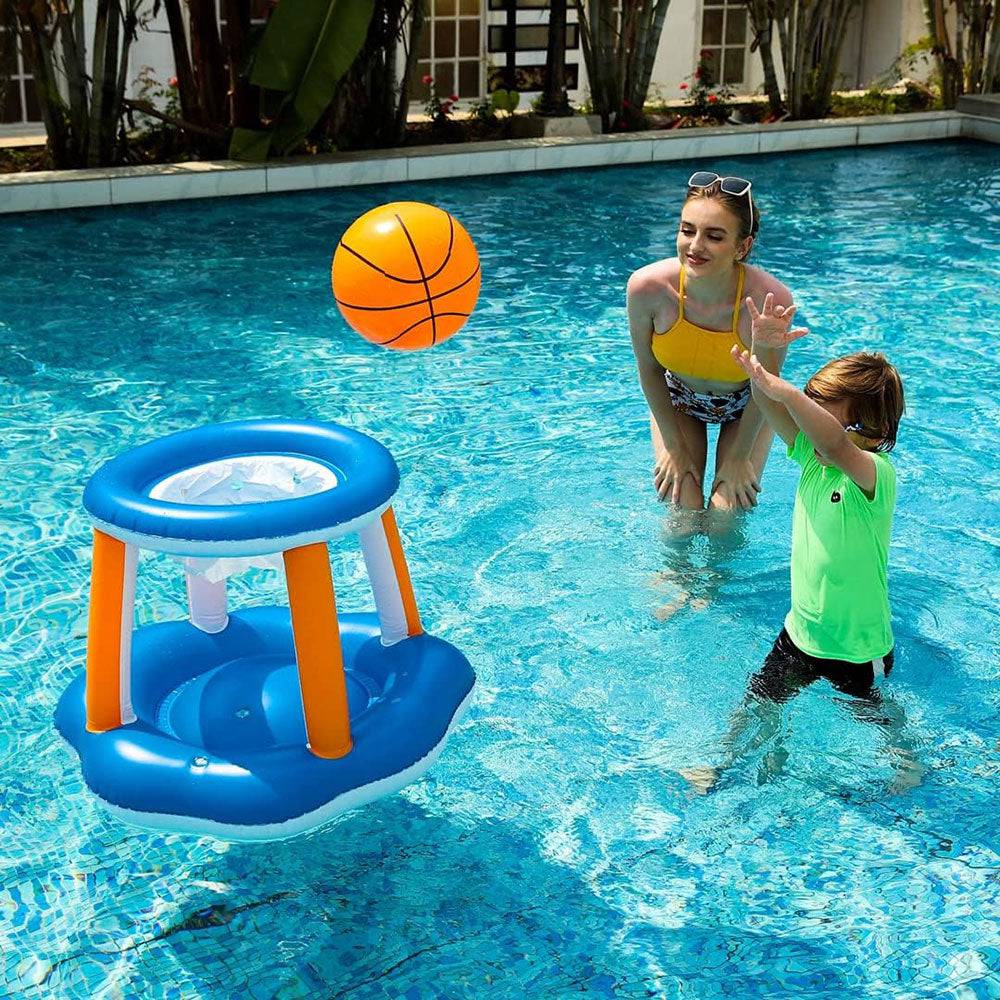 COOLBABY 4 Pieces Inflatable Volleyball Net & Basketball Hoops Pool Float Set with Inflatable Volleyball and Basketbal - COOL BABY