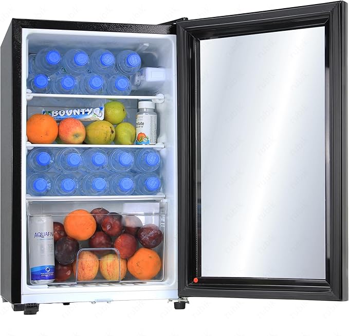 62L Refrigerator with Key Lock Glass Door, AC 220V Beverage Fridge Cooler for Food, Drinks, Skincare, Great for Home, Office, Hotel