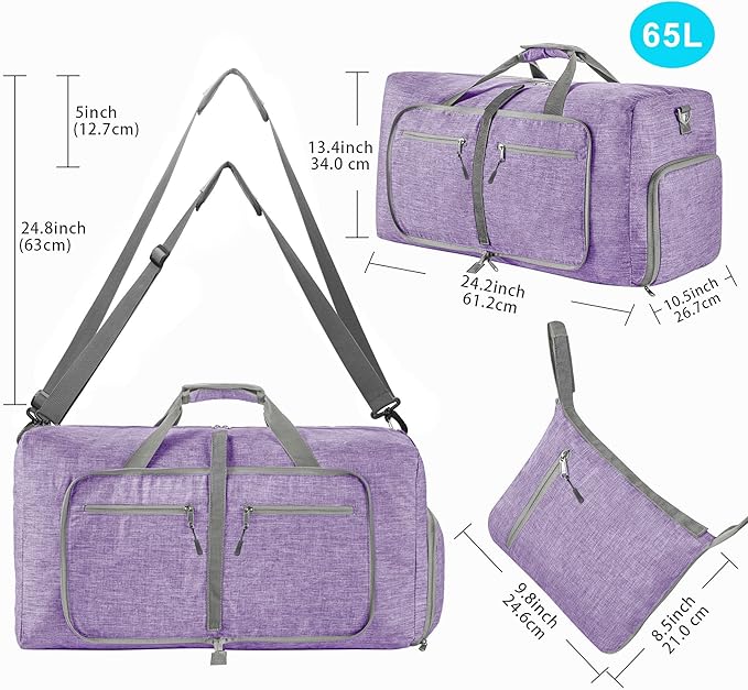 Vomgomfom Duffle Bag,65L/85L/115L Foldable Travel Duffel Bag-Weekender Bag with Shoes Compartment, Overnight Bag for Men Women Waterproof & Tear Resistant (Gray)