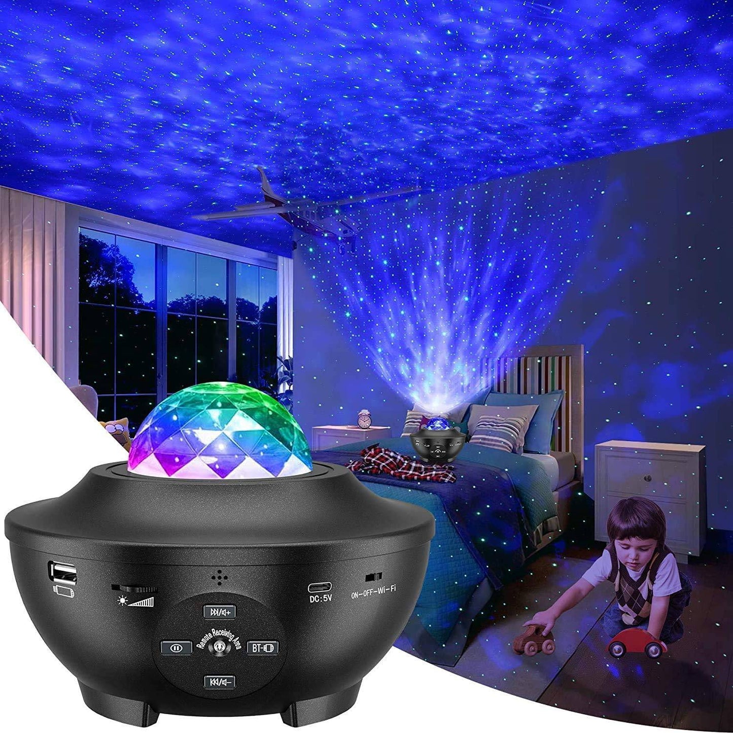 C00LBABY XXKTY Star Projector Night Light, 2 in 1 Starry Night Light Lamp & Ocean Wave Projector with Remote Control 10 Colors Changing Music Bluetooth Speaker Timer for Kids Adults（Black） - COOL BABY