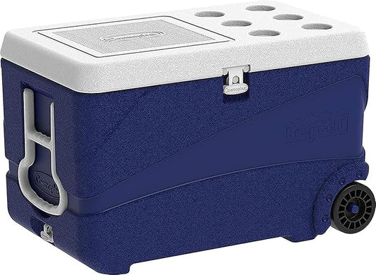 84L Deluxe Plastic Cooler Icebox with Wheels Blue – Heavy Duty Insulated Cooler with 6-Day Ice Retention