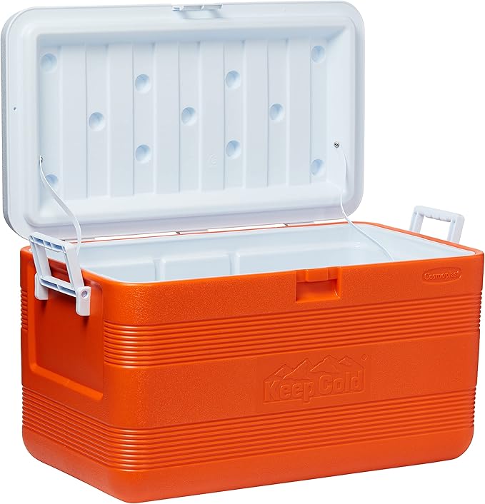 70L Plastic Cooler Icebox Deluxe with Wheels Orange – Heavy Duty Insulated Cooler with 6-Day Ice Retention