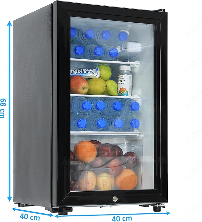 62L Refrigerator with Key Lock Glass Door, AC 220V Beverage Fridge Cooler for Food, Drinks, Skincare, Great for Home, Office, Hotel